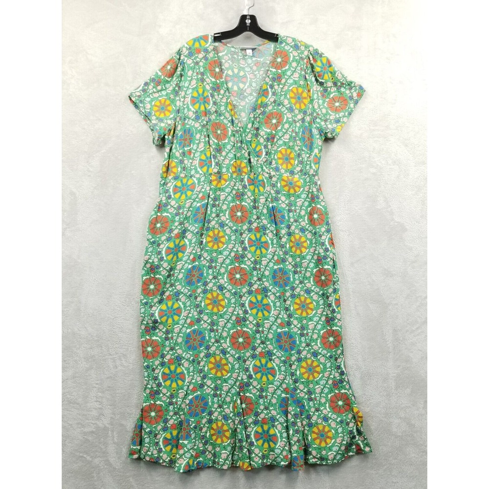 Rhode‎ x Target Dress Women 22 Green Floral Zinnia Midi Ruffle Boho Art Cottage
